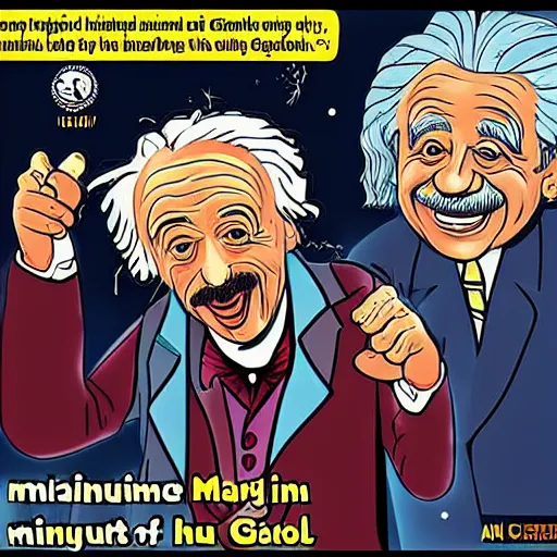 Image similar to albert einstein as cartoon charakter, in the style of the midnight gospel