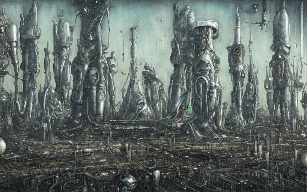 Image similar to futurist high tech colony, perfect future, award winning art by santiago caruso, iridescent color palette