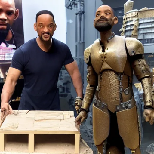 Prompt: will smith as a forgemaster making a model of will smith