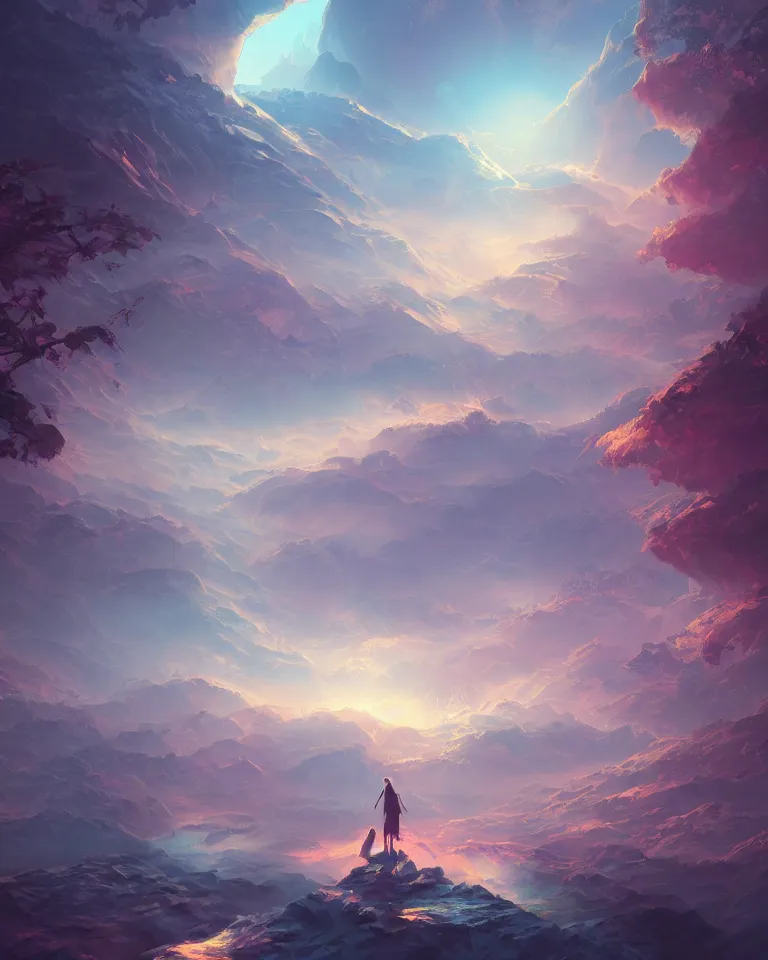 Image similar to Cognitive Transcendence, intricate, elegant, fantasy, highly detailed, digital painting, concept art, sharp focus, illustration, beautiful volumetric lighting, epic light, artstation, magic hour lighting, colorful, art by Sylvain Sarrailh