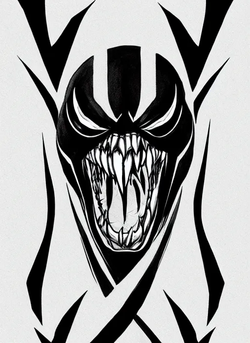 Image similar to symmetry concpet art, full shot, traditional ink, sketch, of venom, line sketch, intricate, elegant, highly detailed, monochrome, digital painting, artstation, concept art, sharp focus, illustration, art by borderlands 3 and peter polach