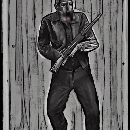 Image similar to man with a shotgun for a head