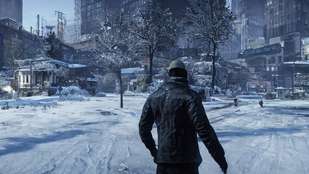 Image similar to Screenshot from Watchdogs, winter