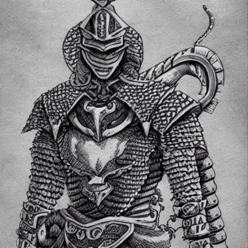 Image similar to a warrior with snake themed armour, kentaro miura art style