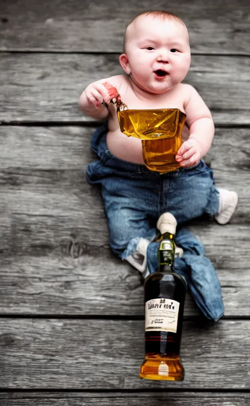 Image similar to fat baby drinks a bottle of whisky