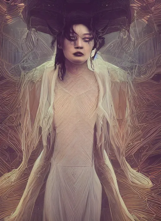 Image similar to portrait of a dancer in a long flowing gown. intricate abstract. intricate artwork. by tooth wu, wlop, beeple, dan mumford. trending on artstation, greg rutkowski very coherent symmetrical artwork. cinematic, hyper realism, high detail, octane render, 8 k, iridescent accents