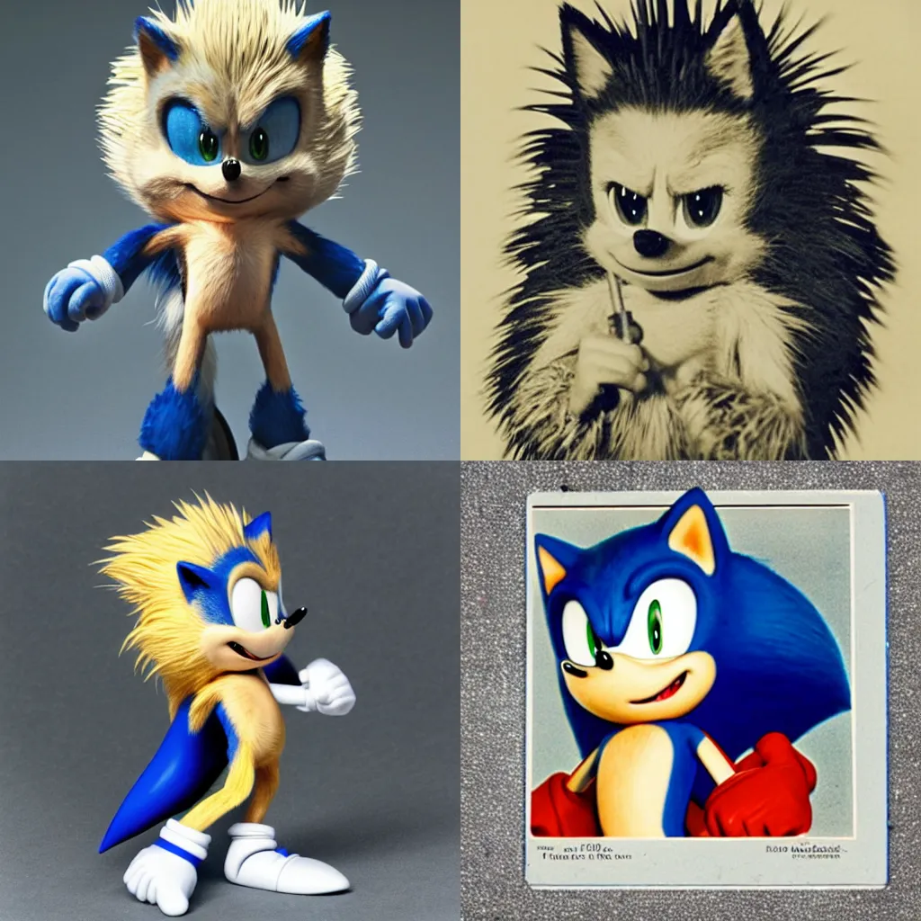 Prompt: Vintage Hollywood Photo of Sonic the Hedgehog, 100mm