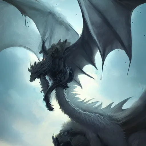 Image similar to furry fluffy floof dragon, by greg rutkowski