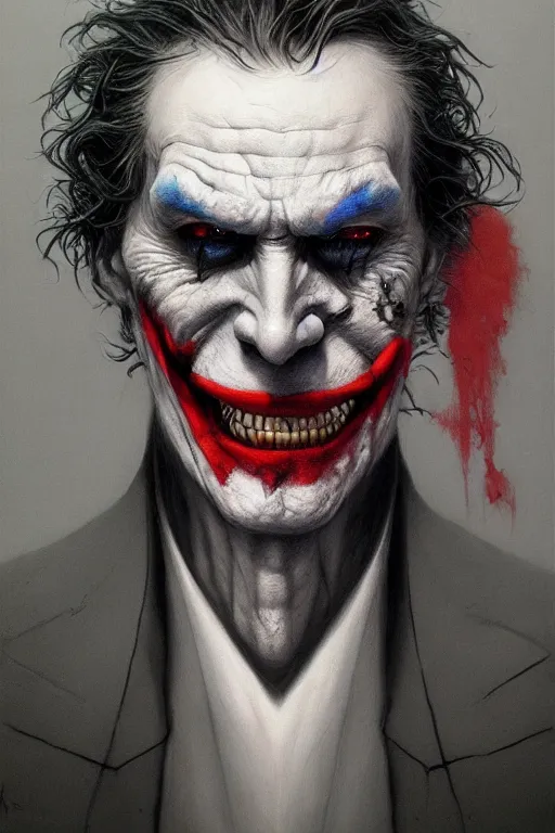 Prompt: Portrait of Joker, dc comics, dark, intricate, smooth, artstation, painted by Wayne Barlowe, Zdislav Beksinski