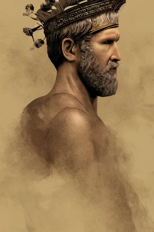 Prompt: Illustration of Jeff Bridges as a Roman Emperor wearing a Laurel wreath, Artstation, hq 8k cinematic