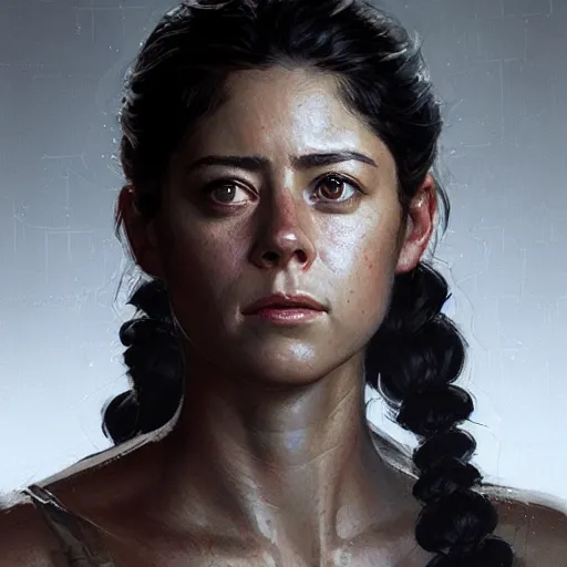 Image similar to portrait of a woman by greg rutkowski, rosa salazar as a colonial marine from aliens franchise, she is about 3 0 years old, military composure, wearing the tactical gear of the colonial marines, highly detailed portrait, digital painting, artstation, concept art, smooth, sharp foccus ilustration, artstation hq