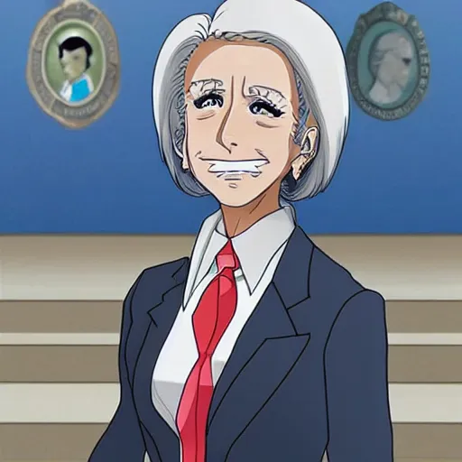 Image similar to female joe biden in anime style, high detail, anatomically correct,