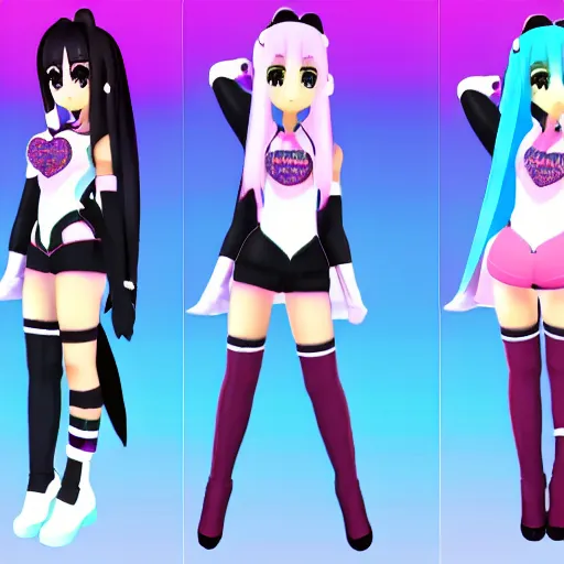 Prompt: Ariana Grande as a MMD model, 3D, style of Hatuke Miku model, Vocaloid, colorful