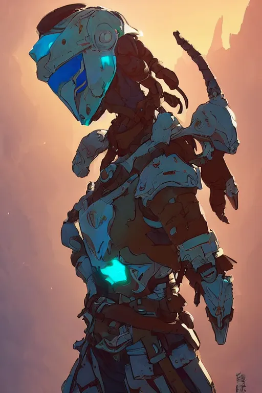 Image similar to combination suit armor aloy horizon forbidden west horizon zero dawn robot ninja mask helmet backpack tribal, art gta 5 comics, official fanart behance hd artstation by jesper ejsing, by rhads, makoto shinkai and lois van baarle, ilya kuvshinov, ossdraws radiating a glowing aura cgi rtx 2 0 2 2