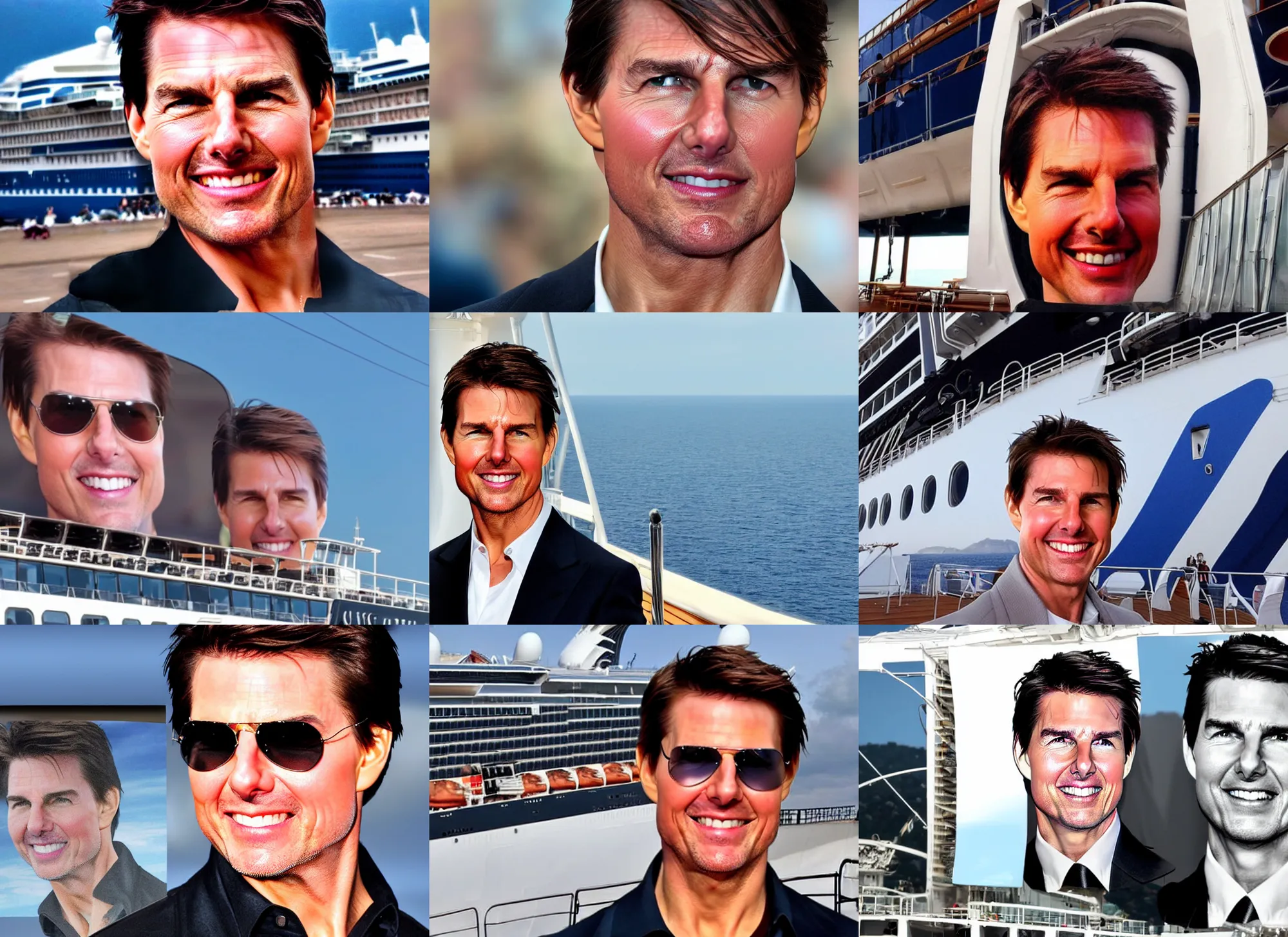 Image similar to tom cruise's face on the bow of a cruise ship