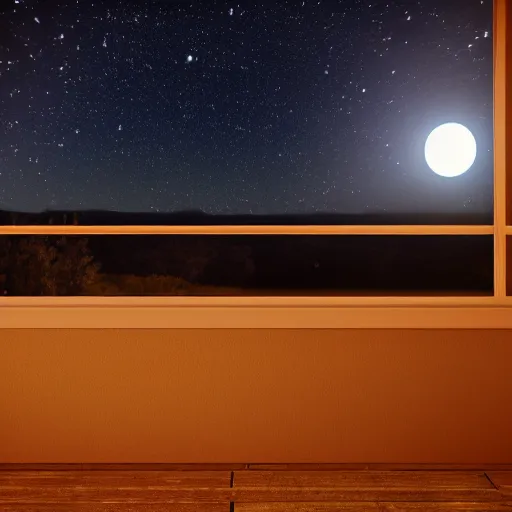 Prompt: A view through my window of a beautiful night sky, with the stars shining bright and the moon shining even brighter, rendered in unreal engine, 4k resolution, 60fps, HDR, Bloom effect, realistic sky, space sky, stars, rendered in octane, professional grade, professional photo.