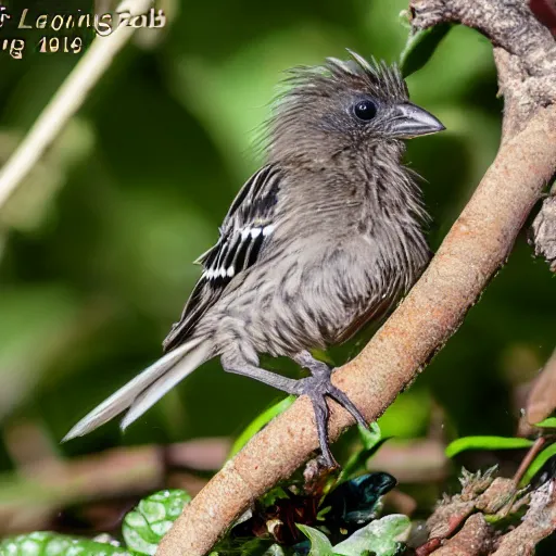 Prompt: fledgling neon furbird leucomelas fledgling