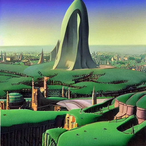 Prompt: Norwich by Roger Dean