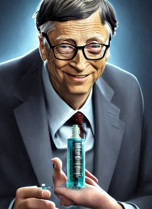 Prompt: bill gates as a reptiloid!!!, holding a syringe!!, portrait, intricate, elegant, highly detailed, digital painting, artstation, concept art, wallpaper, smooth, sharp focus, illustration, art by h. r. giger and artgerm and greg rutkowski and alphonse mucha