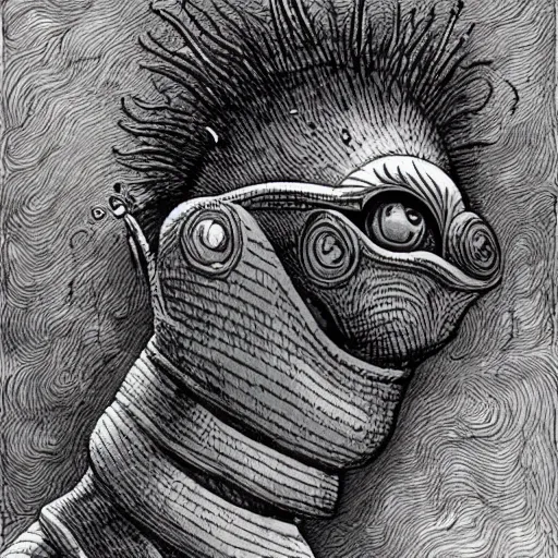 Image similar to illustration of alien creature that looks like bart simpson, in the style of wayne barlowe