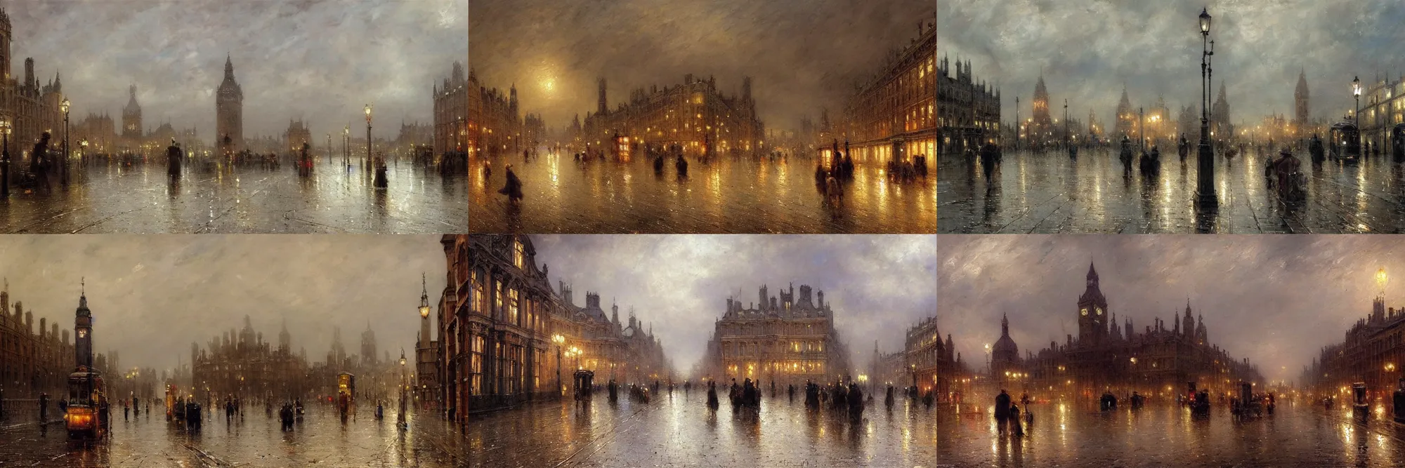 Prompt: a beautiful painting of rainy victorian london, by albert goodwin, horizontal wallpaper