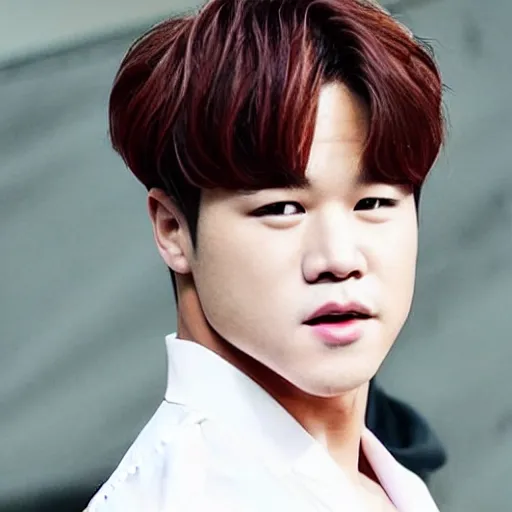 Prompt: real person male idol jimin\'s face, Jimin\'s right eyelid has a scar which causes his right eye to appear swollen, Jimin\'s Grecian nose, Jimin\'s right eyelid swollen, Jimin\'s right eyelid swollen, Jimin\'s reversed egg shaped face, Jimin\'s small chin, Jimin\'s sweeping curvy eyelids, Jimin\'s real face, Jimin\'s wide cheekbones, jimins neutral canthal tilt, Jimin\'s plump lips, jimins thin eyebrows that follow his eye shape, Jimin\'s straight & sharp nose, Jimin\'s small button nose base, Jimin\'s lip upper thickness is almost identical to the lower but slightly smaller, the adjoining part of the upper lip to the lower lip is figuratively similar to the chicks beak