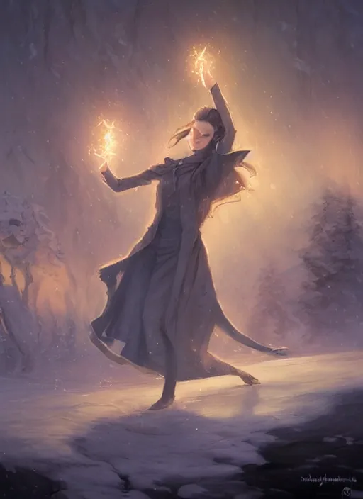 Image similar to a mage casting a frost spell by charlie bowater and john howe and leon bazille perrault