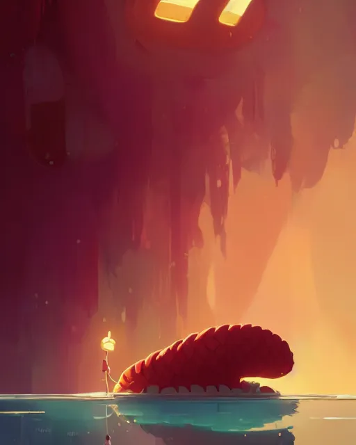 Image similar to a giant caterpillar taking a bath, cory loftis, james gilleard, atey ghailan, makoto shinkai, goro fujita, character art, rim light, exquisite lighting, clear focus, very coherent, plain background, soft painting