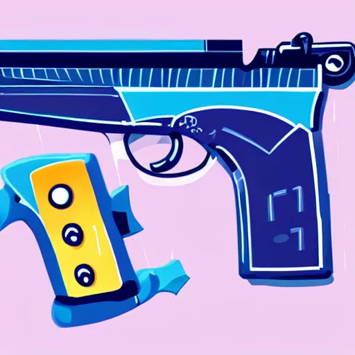 Image similar to a cute chubby gun, stylized, digital art, blue scheme, mobile game, arstation