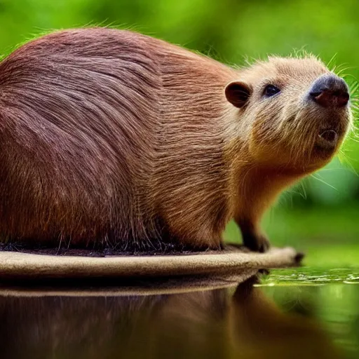 Image similar to Annie Leibovitz photograph of a hybrid between a capybara and a mushroom