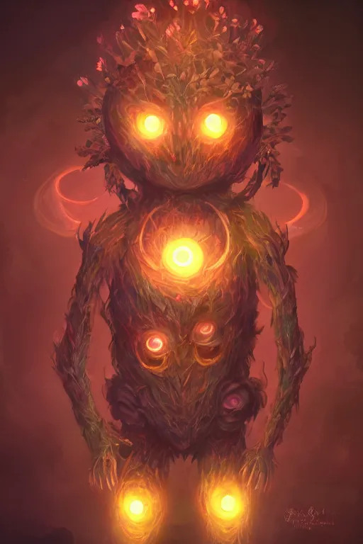 Image similar to a glowing humanoid figure flower monster with large glowing eyes, highly detailed, digital art, sharp focus, trending on art station, plant, anime art style