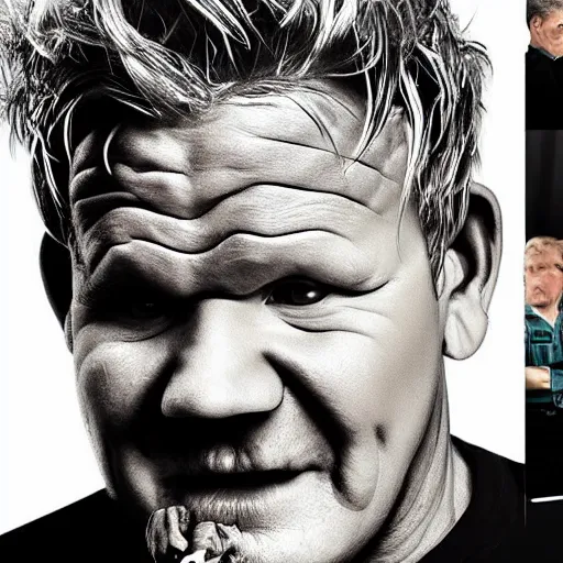 Prompt: fat gordon ramsay escaping from prison, hyper realistic, photo, photo studio, news paper, hyper detailed, smooth