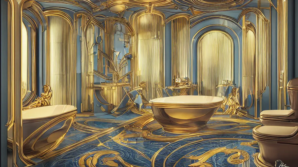 Prompt: art deco bathroom, photo, ultra detail, photoreal, professionally retouched, bright colors, wide angle, 8 k high definition, insanely detailed, intricate, elegant, art by artgerm and wlop
