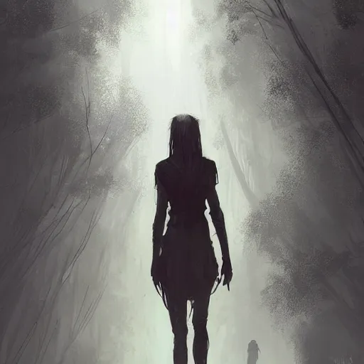 Prompt: concept art by greg rutkowski, a very tall and slender young man walking with a very tall and slender woman through a forest of giant trees, dark atmosphere, surrounded by fireflies, detailed portraits, disturbing atmosphere, scifi, digital painting, artstation, concept art, smooth, sharp foccus ilustration, artstation hq