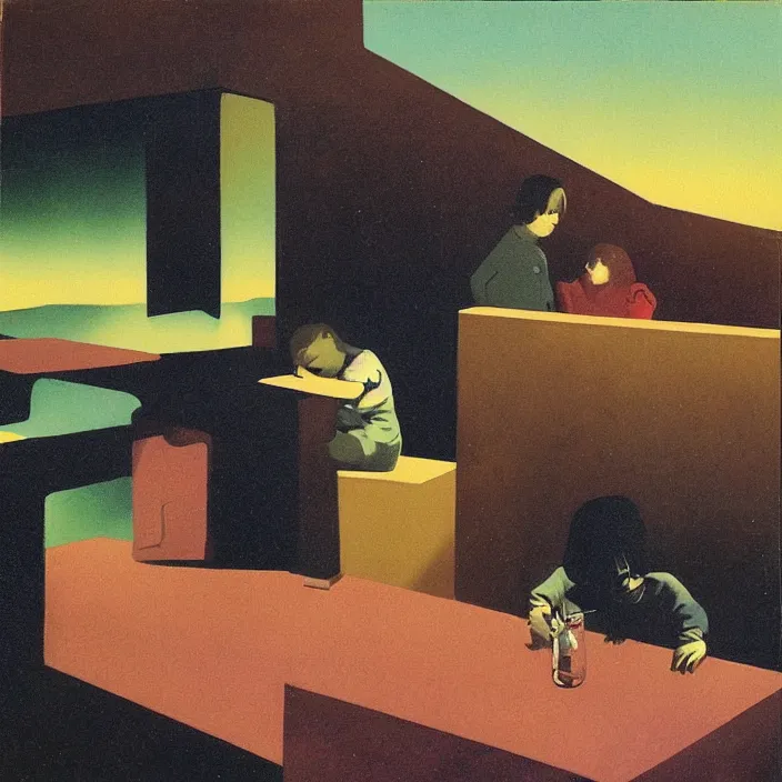 Image similar to child of the flat rocks under the table. painting by karel thole, frank sedlacek