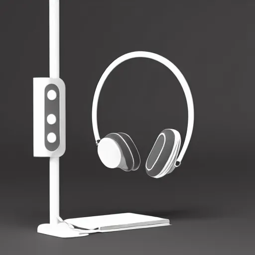 Image similar to wireless headphone stand, futuristic, techno, cyberpunk, product design, render, concept