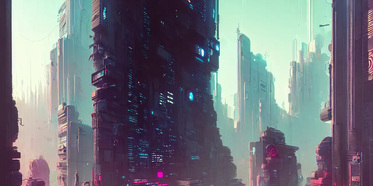 Image similar to cyberpunk synth, hyper - realistic detailed cyberpunk cityscape, by atey ghailan, by greg rutkowski, by greg tocchini, by james gilleard, by joe fenton, by kaethe butcher, dynamic lighting, gradient light blue, brown, blonde cream and white color scheme, grunge aesthetic