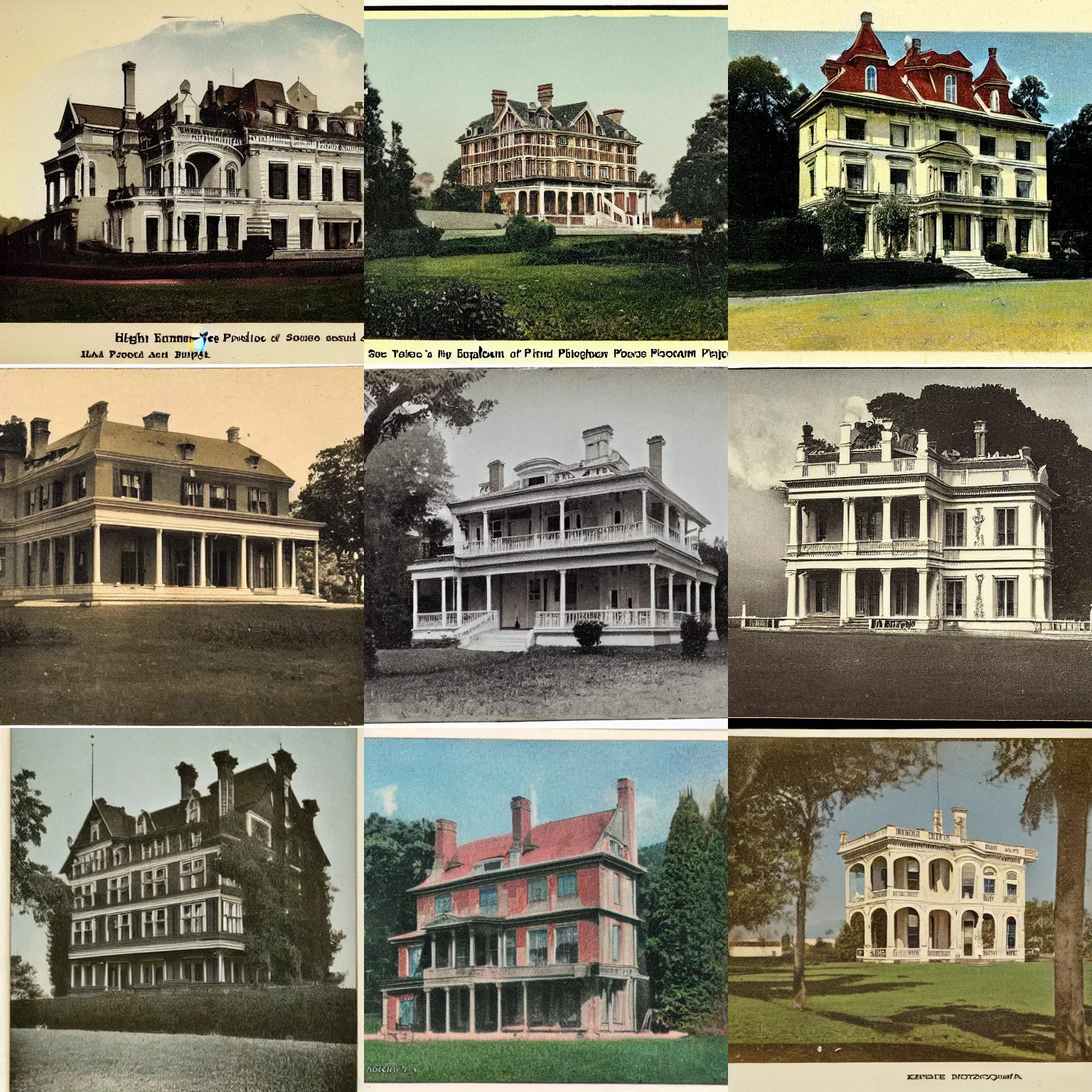 Prompt: high - quality photograph of a second empire style house, photocrom print, postcard, 1 9 0 9.