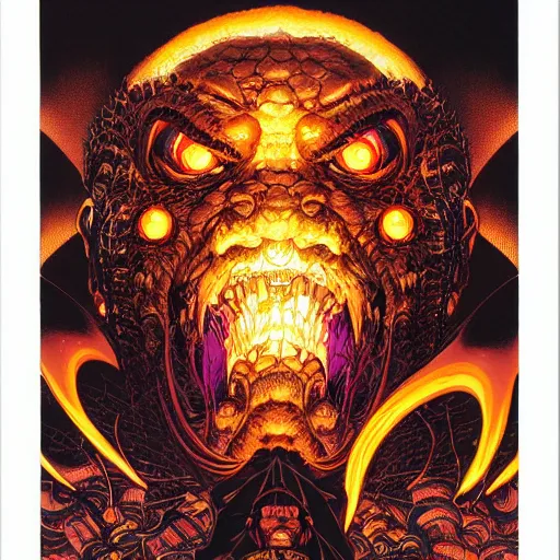 Image similar to portrait of crazy balrog with fire, symmetrical, by yoichi hatakenaka, masamune shirow, josan gonzales and dan mumford, ayami kojima, takato yamamoto, barclay shaw, karol bak, yukito kishiro