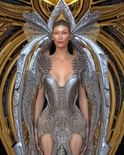 Image similar to a highly detailed metahuman 4 k close up render of an alien goddess bella hadid monument renaissance in iris van herpen dress schiaparelli in diamonds crystals swarovski and jewelry iridescent in style of alphonse mucha gustav klimt trending on artstation made in unreal engine 4