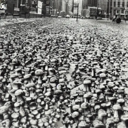Prompt: nyc overtaken by mushrooms, photograph by weegee,