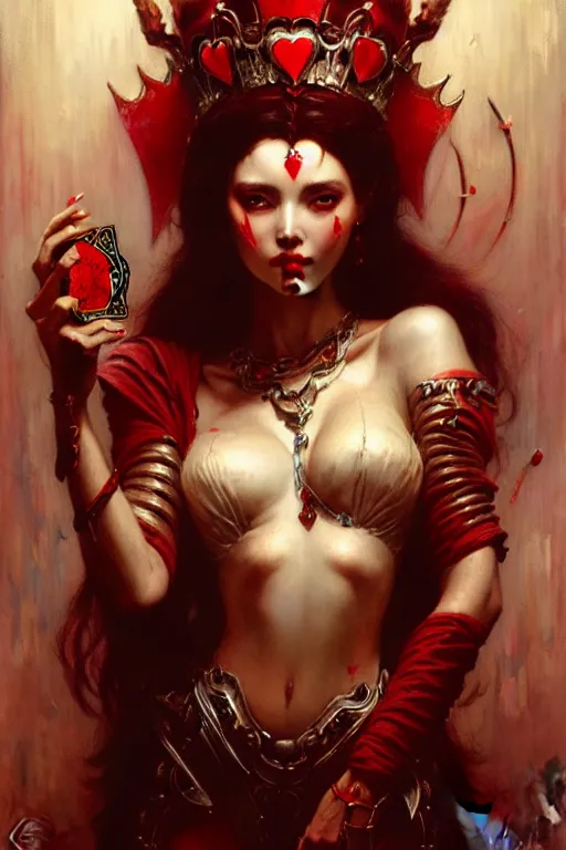 Image similar to queen of hearts by gaston bussiere, bayard wu, greg rutkowski, giger, maxim verehin