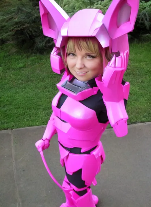 Prompt: Pink Master Chief from Halo with cat ears and a tail
