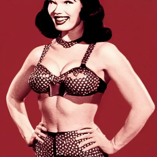 Image similar to a grainy low resolution film photo of Bettie Page