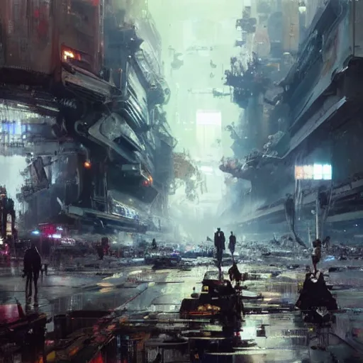 Prompt: End of the society, epic scene, paint by Wadim Kashin