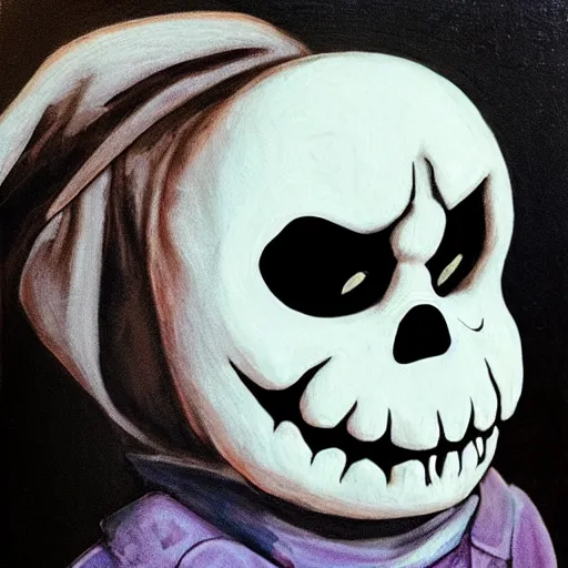 Prompt: sans from undertale, classic painting