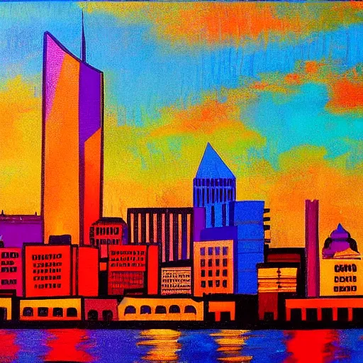 Image similar to colorful painting of nashville skyline in the style of henri matiss