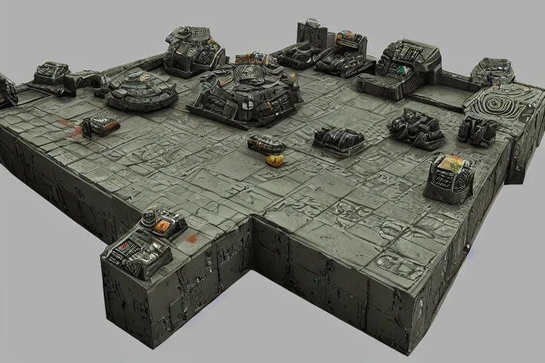 Image similar to 40k Tau empire bunker. Tao coalition. Greater good gromdark bunker. 3d printable wargaming terrain. High resolution render. CGSociety.