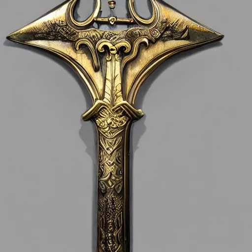 Prompt: sword of justice hanging on a wall, ornate gem in pommel, engraved blade