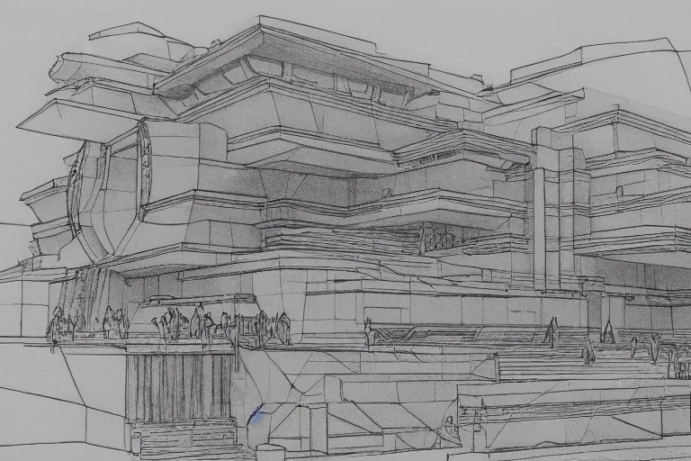 Image similar to gigachad, highly detailed sketch, line art, by frank lloyd wright